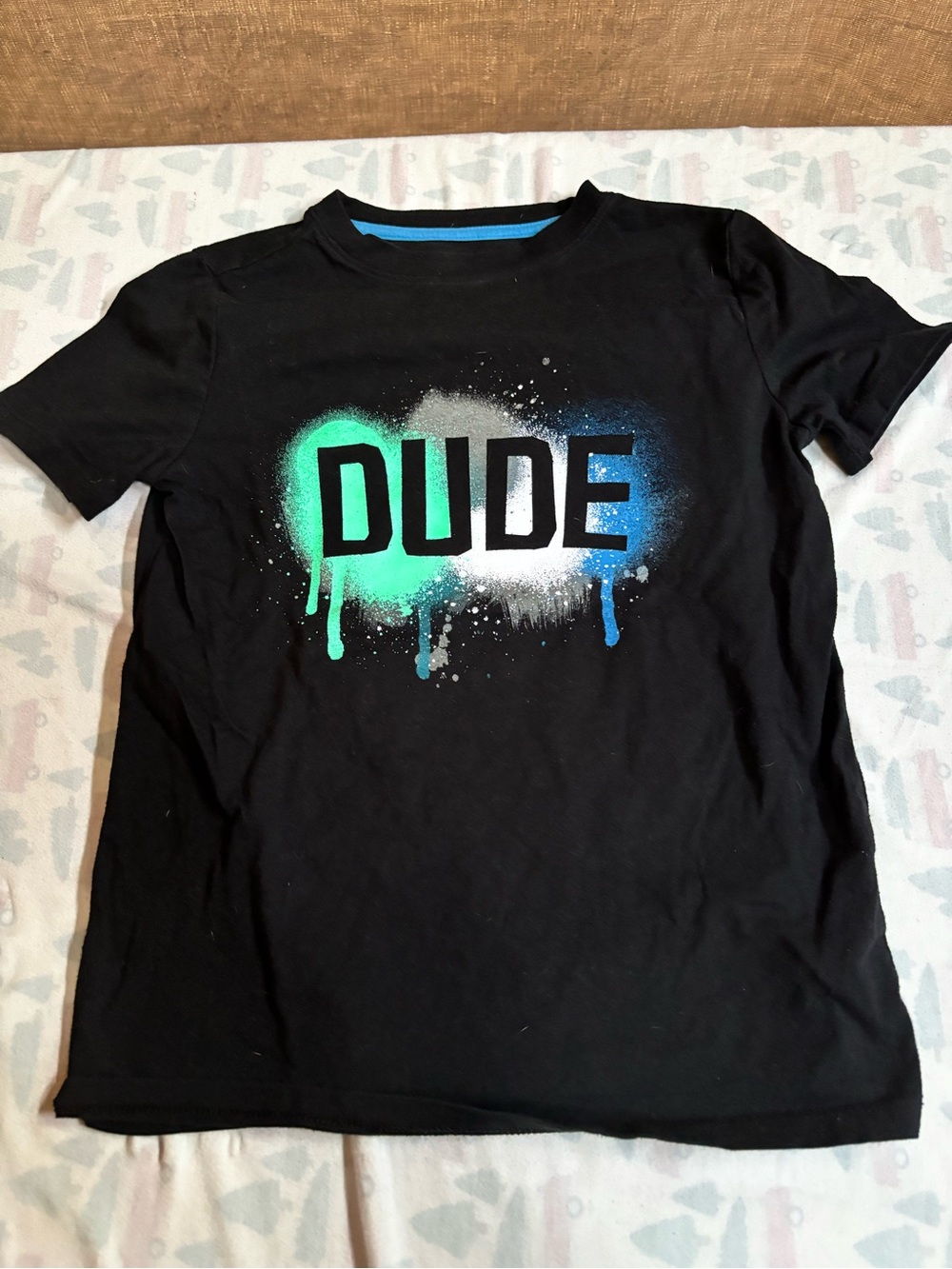 Cat & Jack Black Tee with Green & Blue 'DUDE' Graphic